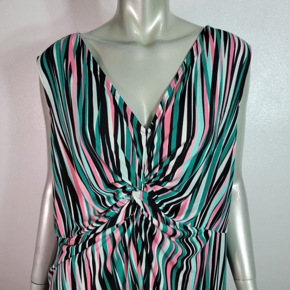 Catherines Fit & Flare Dress Plus Size 3X 26/28W Stretch Pullover Pink Green - Picture 3 of 8
